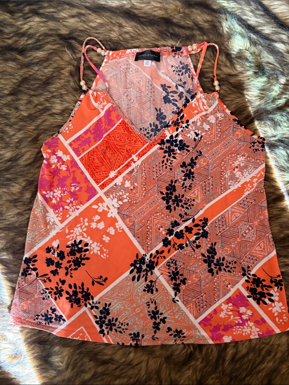 Modern Attraction Y2K Fairy Grunge Boho Asian Floral Tank Top Sz M Retro Beads